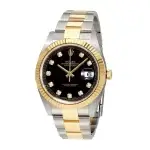 Rolex Oyster Perpetual Datejust Black Face Dial Set With Diamonds 41mm Two-Tone Oyster Bracelet, Fluted Bezel 126333