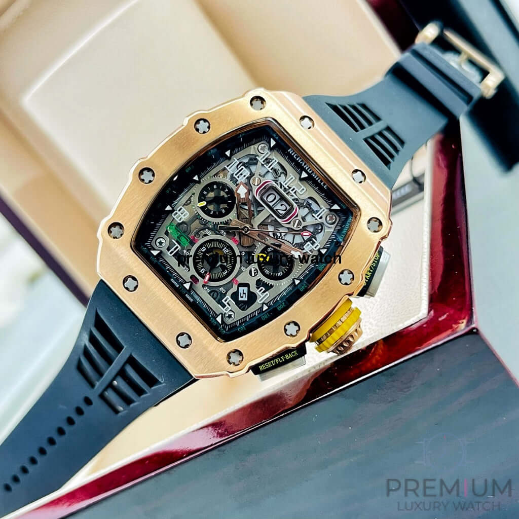 Richard Mille Rose Gold RM11 03 Men Automatic Transparent Dial