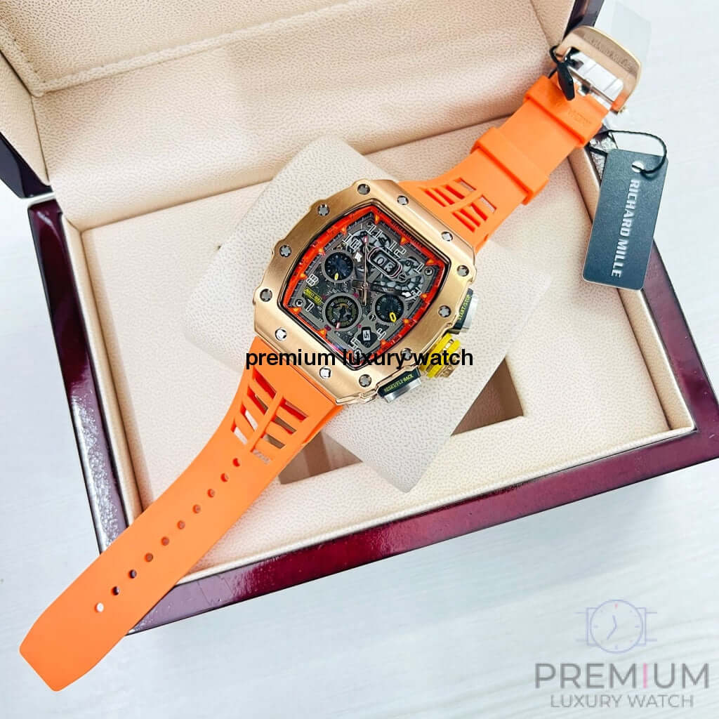 Richard Mille Orange band with Rose Gold Dial Men s Watch