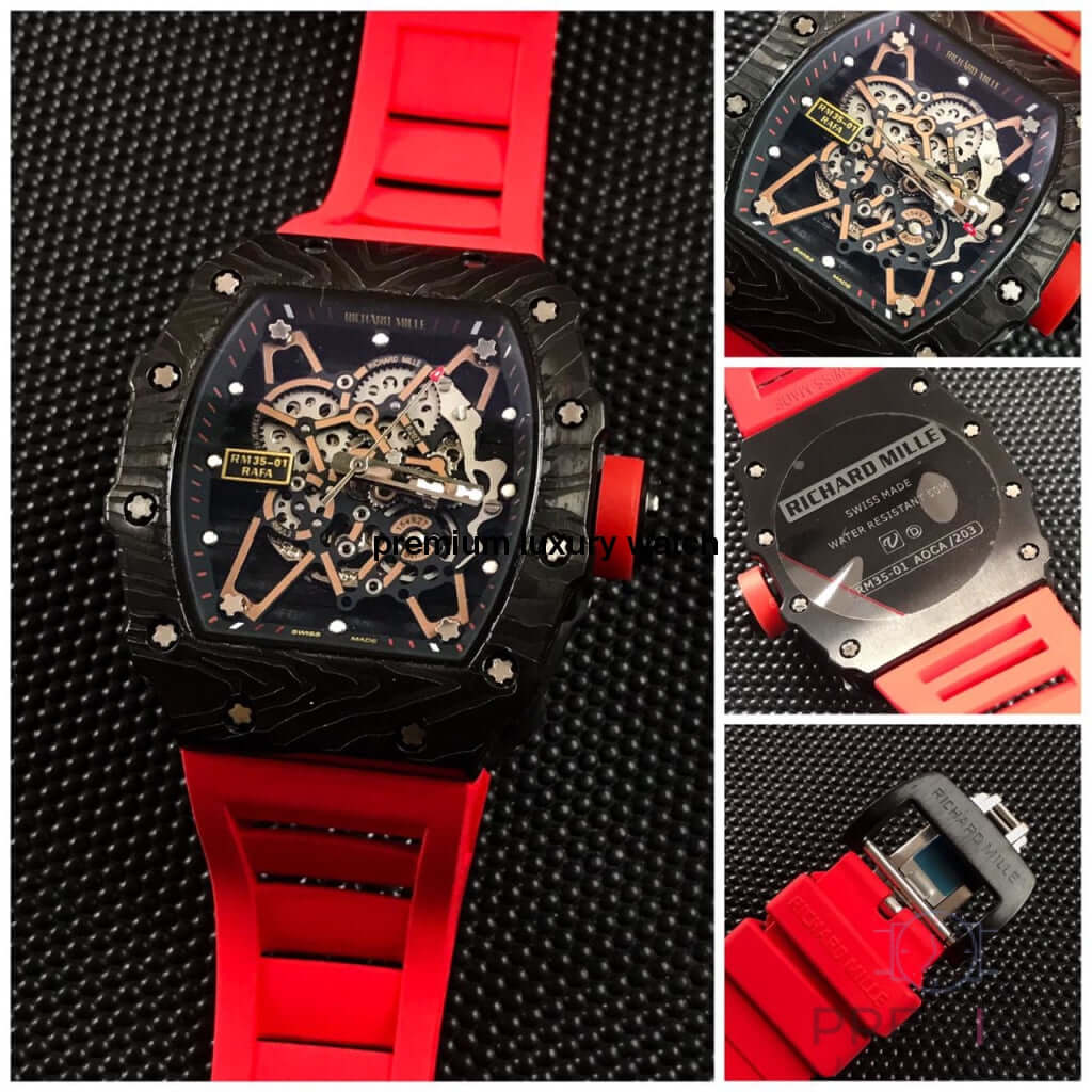 Richard Mille Red band Balck Dial Stainless Steel Men s Watch