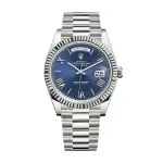 rolex day date white gold blue dial