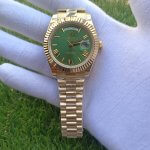 Rolex Day Date Gold Green Roman Dial 41MM President Fluted Bezel Men's Watch